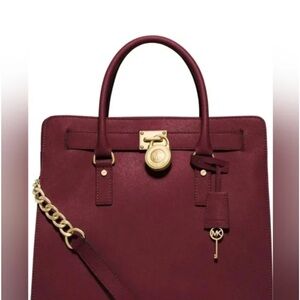 Hamilton Saffiano Michael Kors Deep Red leatherSatchel with Gold Accents